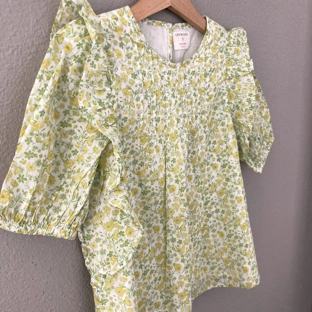 Crewcuts Floral Puff Sleeve Ruffle Top - Yellow - Medium 8/9